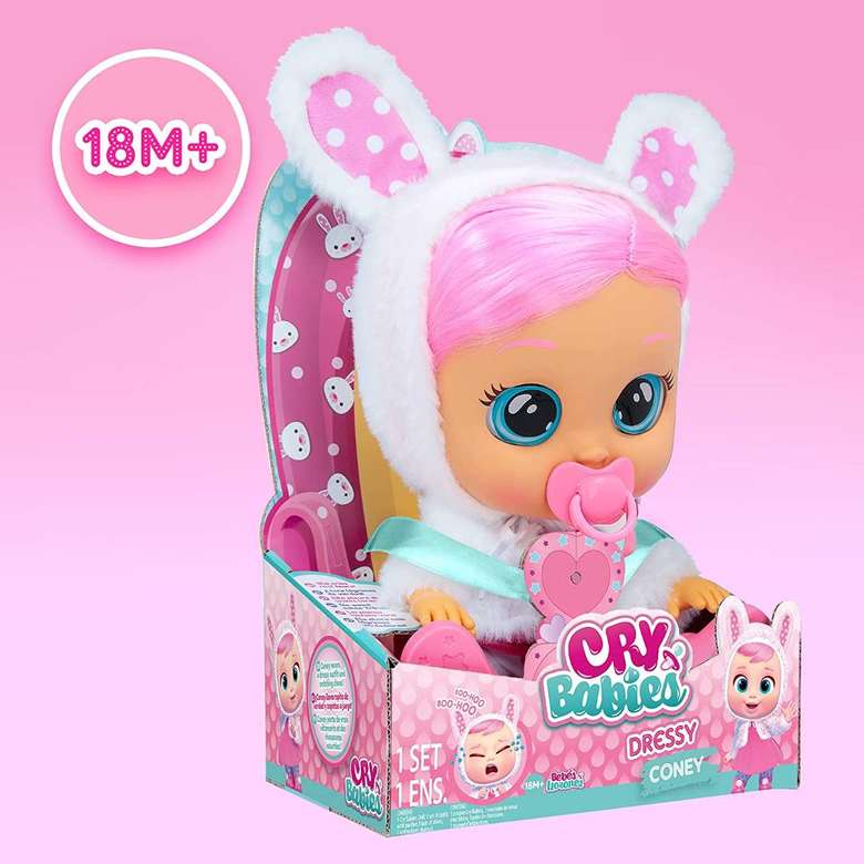 Cry Babies New Coney Muñeca de bebé de 30 cm llora lágrimas reales, 10 sonidos realistas del bebé